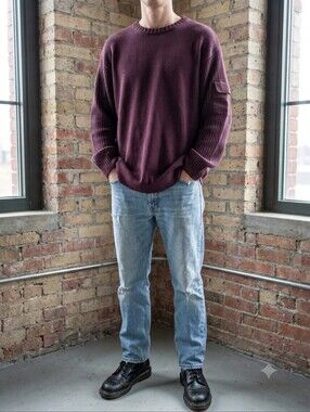 Vintage 90s R&R Burgundy Cotton Utility Sleeve Sweater Fits L/XL Grunge